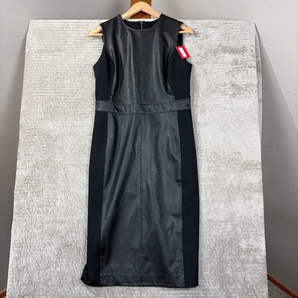 SPANX Dresses & Skirts - Spanx Luxe Black Leather-Like Combo Front Sheath Dress 20393R Medium NWT